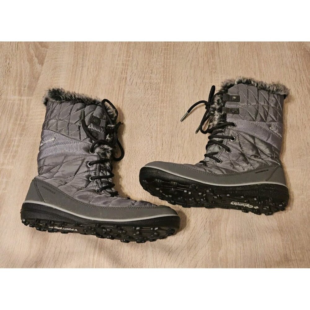 Columbia Womens Size 8 Heavenly Omni Heat Gray Snow Boots Quilted Faux Fur Lined